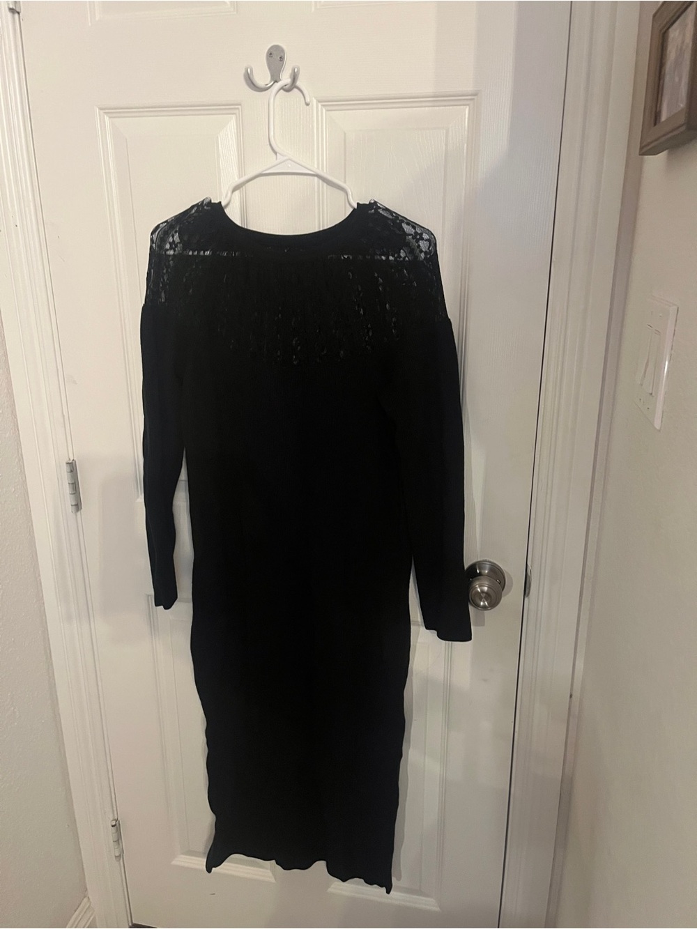 Express Black Long Sleeve Knit Dress with Lace Yoke